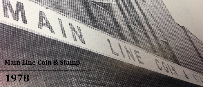 Main Line Coin & Stamp storefront, 1978